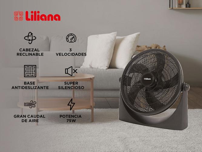 Ventilador Turbo Reclinable 18 Liliana VTF18P 5 Aspas Negras Base antideslizante Parrilla Plástica espiralada 3 velocidades - 1
