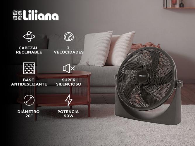 Ventilador Turbo Reclinable 20 Liliana VTF20P 5 Aspas Negras Base antideslizante Parrilla plástica Espiralada 3 velocidades - 1
