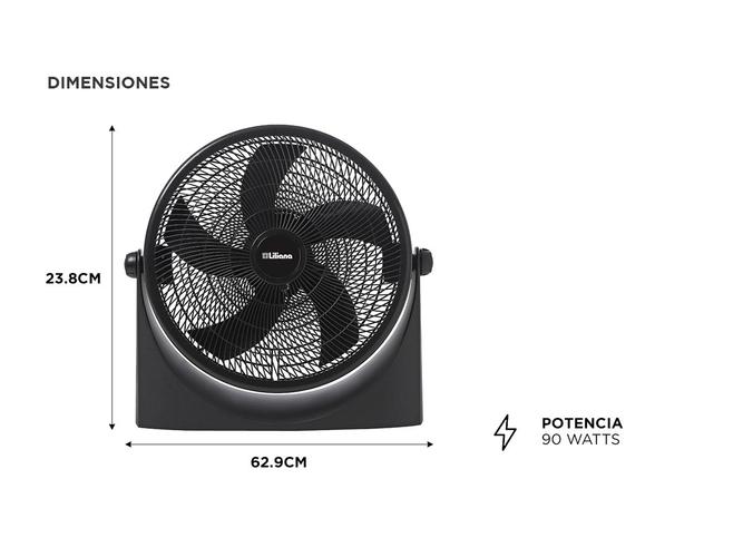 Ventilador Turbo Reclinable 20 Liliana VTF20P 5 Aspas Negras Base antideslizante Parrilla plástica Espiralada 3 velocidades - 4