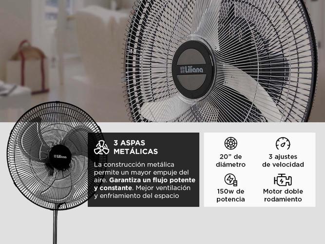 Ventilador De Pie 20 Liliana VP20POW Parrilla metálica 3 Velocidades - 3