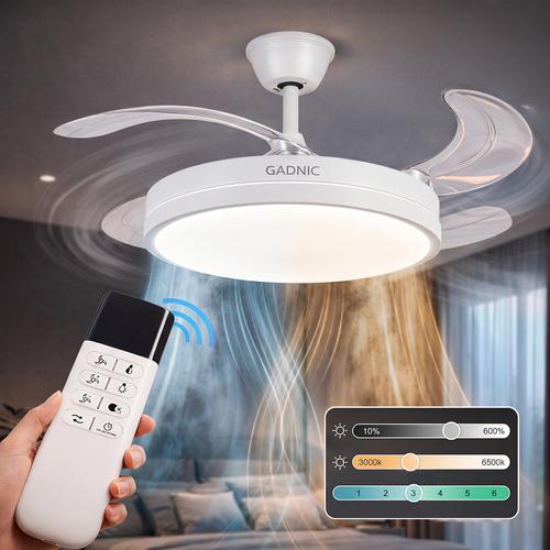 Ventilador De Techo GADNIC Retráctil Luz LED Con Control Remoto Blanco  - 0