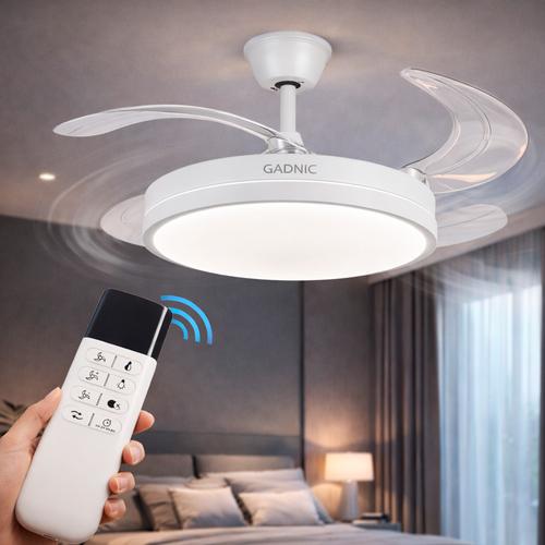Ventilador De Techo GADNIC Retráctil Luz LED Con Control Remoto Blanco  - 0