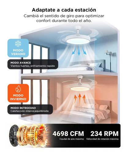 Ventilador De Techo GADNIC Retráctil Luz LED Con Control Remoto Blanco  - 2