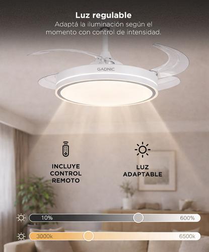 Ventilador De Techo GADNIC Retráctil Luz LED Con Control Remoto Blanco  - 3