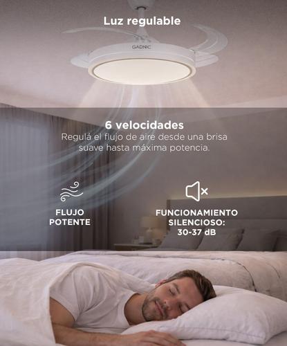 Ventilador De Techo GADNIC Retráctil Luz LED Con Control Remoto Blanco  - 4