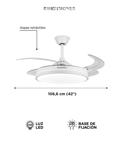 Ventilador De Techo GADNIC Retráctil Luz LED Con Control Remoto Blanco  - 5