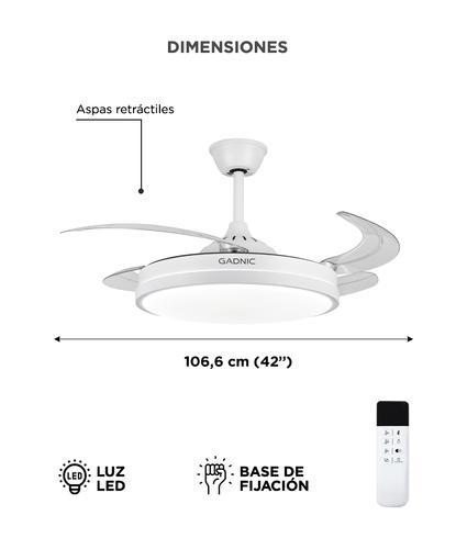 Ventilador De Techo GADNIC Retráctil Luz LED Con Control Remoto Blanco  - 6