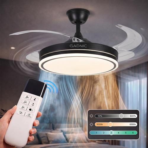Ventilador De Techo GADNIC Retráctil Luz LED Control Remoto Negro - 0