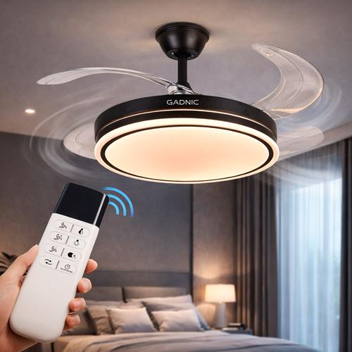 Ventilador De Techo GADNIC Retráctil Luz LED Control Remoto Negro - 0
