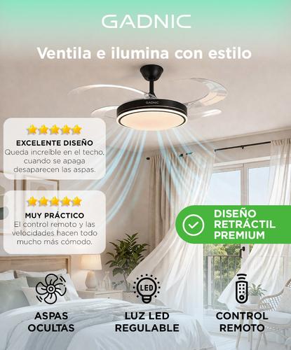 Ventilador De Techo GADNIC Retráctil Luz LED Control Remoto Negro - 1