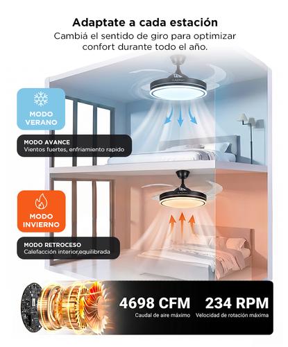 Ventilador De Techo GADNIC Retráctil Luz LED Control Remoto Negro - 2