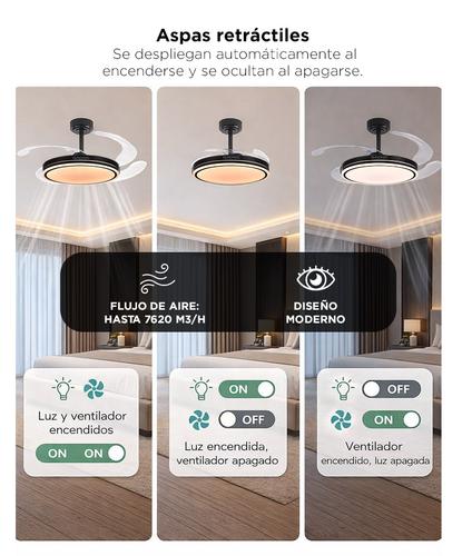 Ventilador De Techo GADNIC Retráctil Luz LED Control Remoto Negro - 2