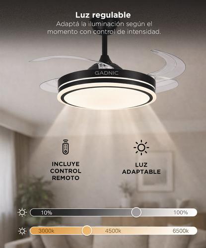 Ventilador De Techo GADNIC Retráctil Luz LED Control Remoto Negro - 3