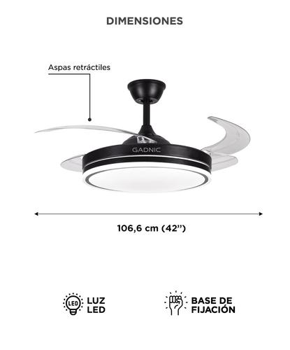 Ventilador De Techo GADNIC Retráctil Luz LED Control Remoto Negro - 5