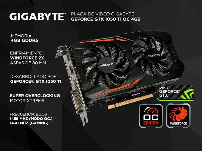 Placa de Video Gigabyte Geforce GTX 1050 TI OC 4gb Windforce 2x Nvidia - 1
