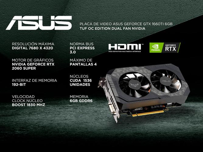 Placa de Video Asus Geforce GTX 1660Ti 6GB TUF OC Edition Dual Fan Nvidia - 1