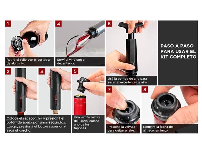 Kit de Vino Gadnic Sacacorchos Eléctrico Decantador Bomba de Vacío - 4