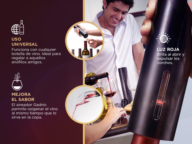 Assark - Abridor De Vino Eléctrico Recargable, Inalámbrico, Automático, Sacacorchos Con Cortador De Aluminio, Vertedor De Vino Y Aspiradora, Abridor De Vino Reutilizable Con Un Solo Clic, Para Fiestas