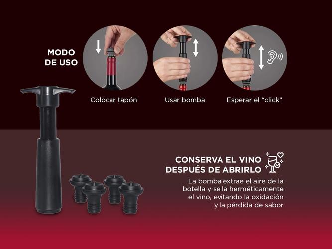 Bomba de Vacío Manual Para Vino Gadnic + 4 Tapones  - 2