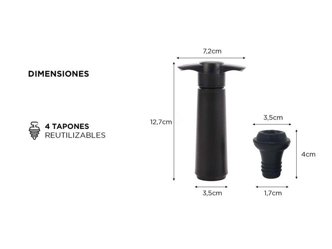 Bomba de Vacío Manual Para Vino Gadnic + 4 Tapones  - 3