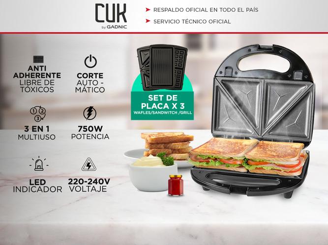 Waflera Sandwichera Electrica Gadnic 3 en 1 750W Placas Desmontables - 1
