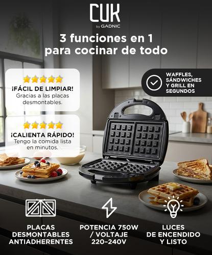 Waflera Sandwichera Electrica Gadnic 3 en 1 750W Placas Desmontables - 1