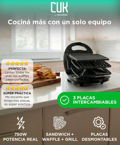 Sandwichera Waflera CUK BY GADNIC 3 En 1 750W Placas Desmontables - 1