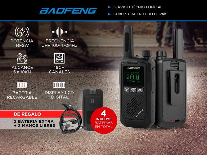 Handy Baofeng BF-T17 Kit x2 16CH UHF Display LCD + 4 Baterías y 2 Manos Libres - 1