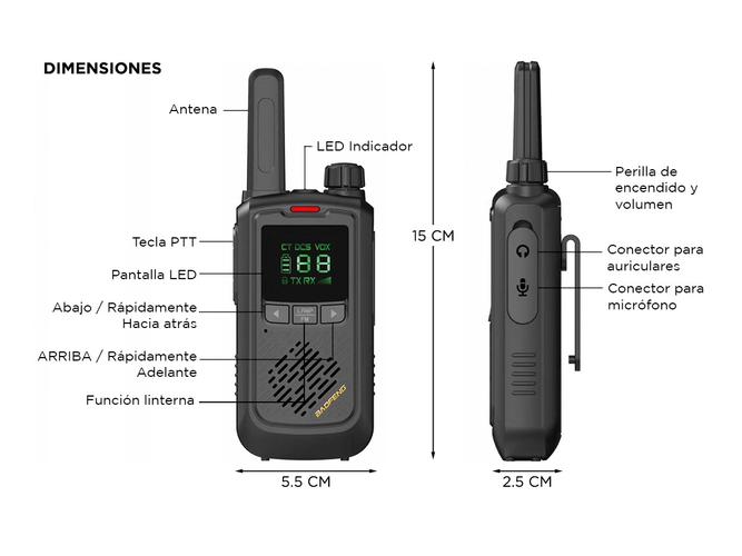 Handy Baofeng BF-T17 Kit x2 16CH UHF Display LCD + 4 Baterías y 2 Manos Libres - 5
