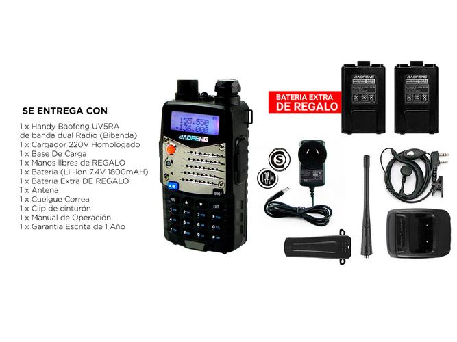 Handy Baofeng UV-5RA Bi-Banda 5w 128CH Hasta 10km  2 Baterías y Manos Libres - 6