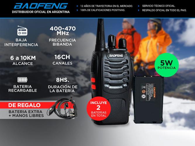 Handy Baofeng BF-888S 5w 16CH UHF Hasta 10km + 2 Baterías y Manos Libres - 1