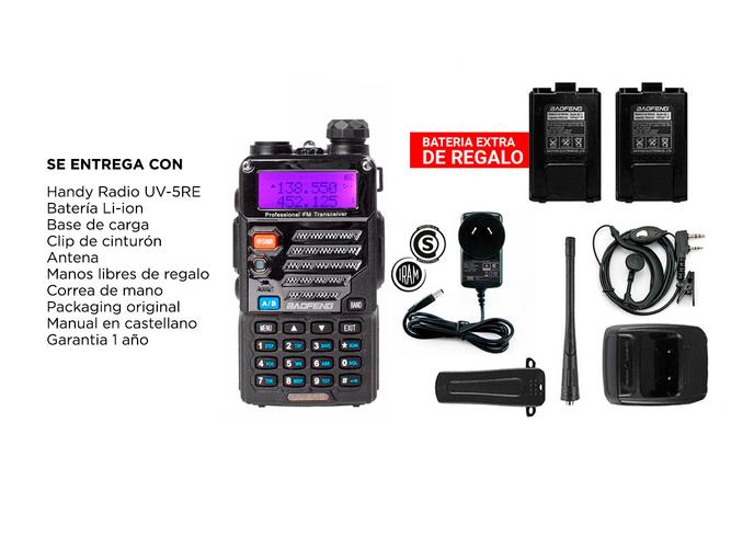 Handy Baofeng UV-5RE Bi-Banda 5w 128CH Hasta 10km + 2 Baterías y Manos Libres - 6