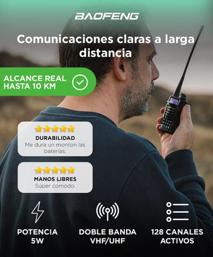 Handy Baofeng UV-5RE Bi-Banda 5w 128CH Hasta 10km + 2 Baterías y Manos Libres - 1