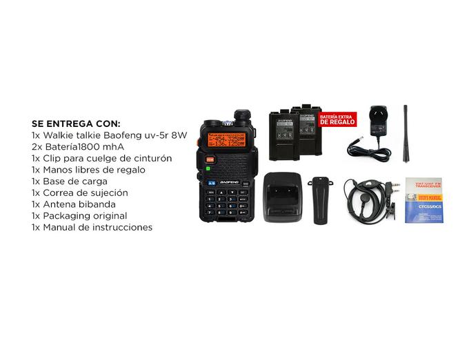 Handy Baofeng UV-5R Kit Bi-Banda 8w Hasta 12km + 2 Baterías y Manos Libres - 6