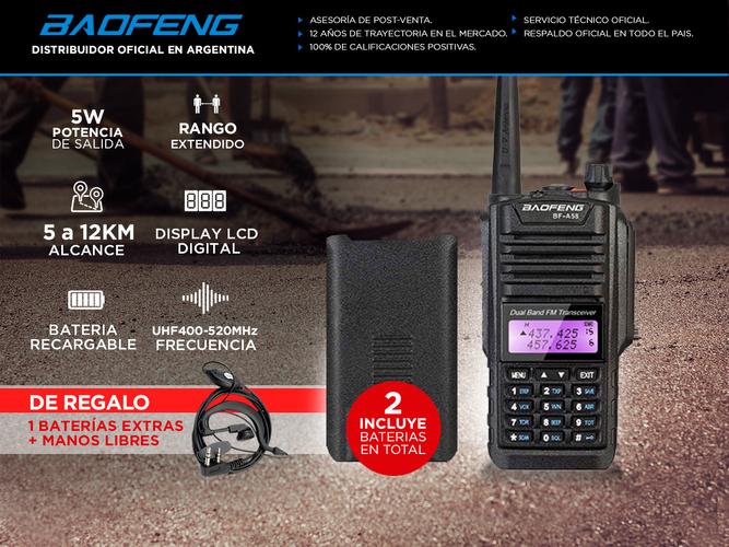 Handy Baofeng A-58 Bi-Banda 5w 128CH Hasta 12km + 2 Baterías y Manos Libres - 1
