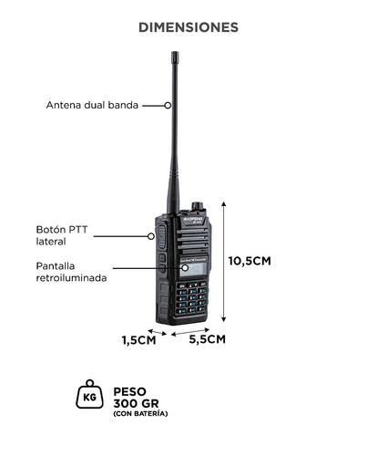 Handy Baofeng A-58 Bi-Banda 5w 128CH Hasta 12km + 2 Baterías y Manos Libres - 5