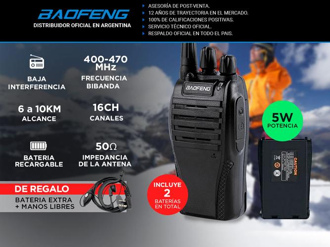 Handy Baofeng BF-999S 5w 16CH UHF Hasta 10km + 2 Baterías y Manos Libres - 1