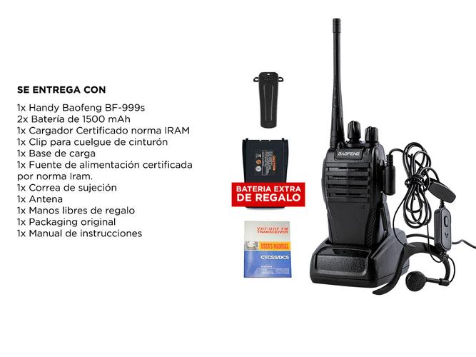 Handy Baofeng BF-999S 5w 16CH UHF Hasta 10km + 2 Baterías y Manos Libres - 6