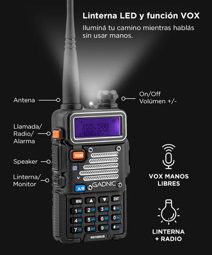 Handy Gadnic WK1000US Bi-Banda 10W 128CH Hasta 12km Manos Libres y Accesorios - 3