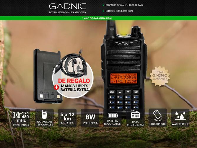 Handy Gadnic WK66 Profesional Bi-Banda 8w Hasta 12km + 2 Baterías y Manos Libres - 1