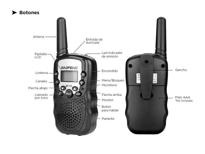Handy Baofeng BF-T3 Kit x2 22CH c/ Display Retroiluminado y Linterna Incorporada - 5