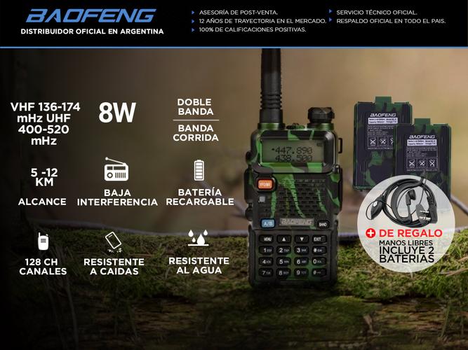 Handy Baofeng UV-5R 8w Camuflado Bi-Banda Hasta 12km  2 Baterías y Manos Libres - 1