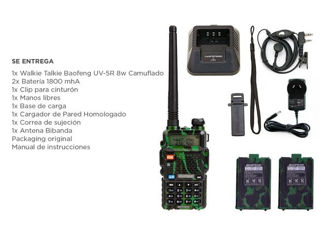 Handy Baofeng UV-5R 8w Camuflado Bi-Banda Hasta 12km  2 Baterías y Manos Libres - 5