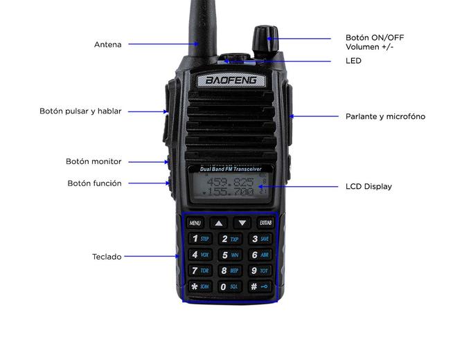 Handy Baofeng UV-82 8W Bi-Banda 128CH Hasta 20km  2 Baterías y Manos Libres - 5