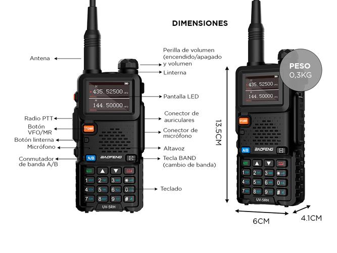 Handy Baofeng UV-5RH 10w 999 Canales USB C - 4