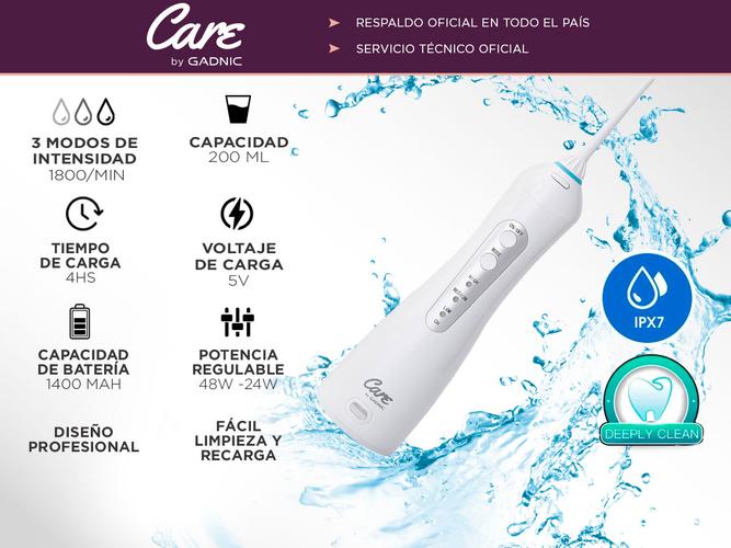 Irrigador Bucal Gadnic 100psi 200ml 3 Velocidades Inalámbrico 4 Boquillas - 1