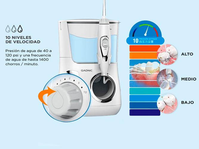 Irrigador Bucal Gadnic AP100 120psi 800ml 10 Velocidades con Set de Boquillas Usado - 3