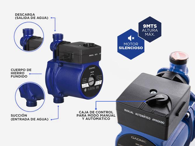 Bomba Presurizadora Gadnic 30L9M Elevadora 9mts 30lt/min 100w Automática o Manual - 4