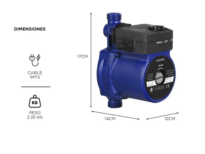 Bomba Presurizadora Gadnic 30L9M Elevadora 9mts 30lt/min 100w Automática o Manual - 5