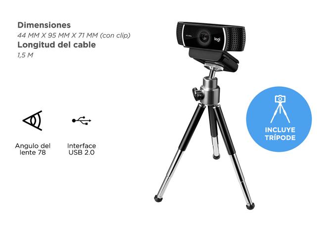 Webcam Logitech C922 Pro Streaming con Trípode 1080p Full HD Doble Micrófono Integrado - 5